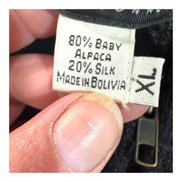 Peruvian Connection XL Baby Alpaca & Silk Black Ribbed Knit Cardigan Sweater Zip - Picture 4 of 5